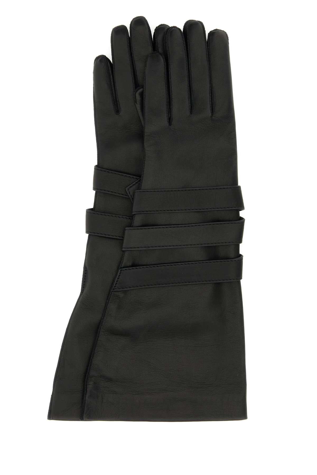 SAINT LAURENT Elegant Black Leather Gloves for Women