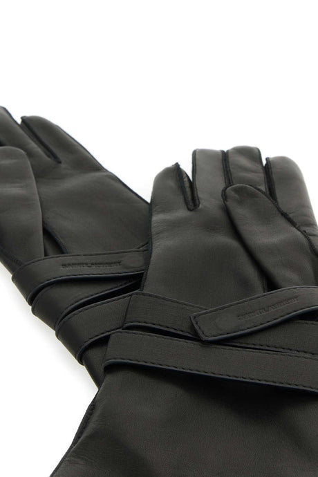 SAINT LAURENT Elegant Black Leather Gloves for Women