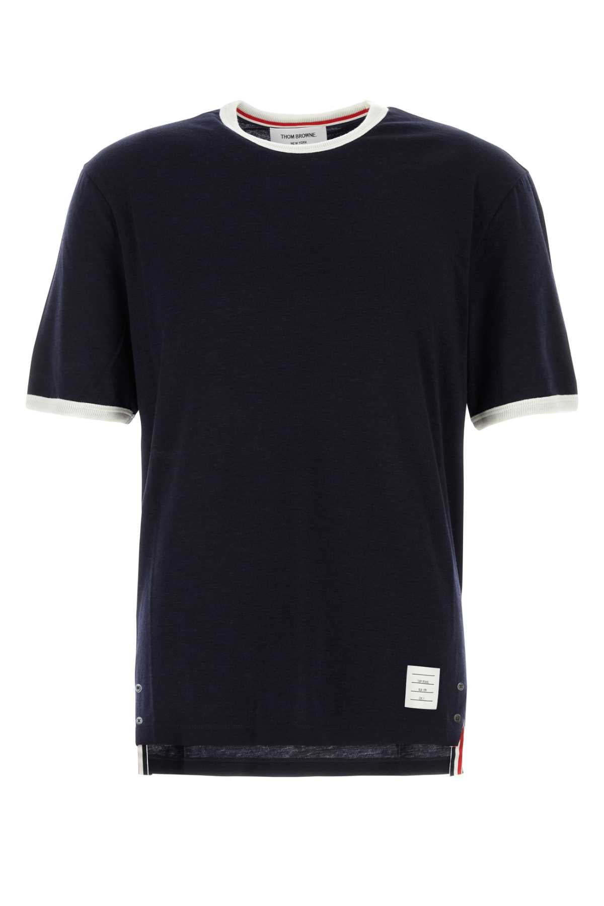 THOM BROWNE Men's Navy Stretch Wool T-Shirt - Size M