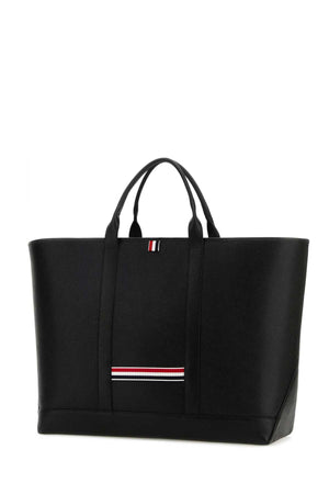 THOM BROWNE Classic Black Leather Shopping Handbag - 50 cm Width