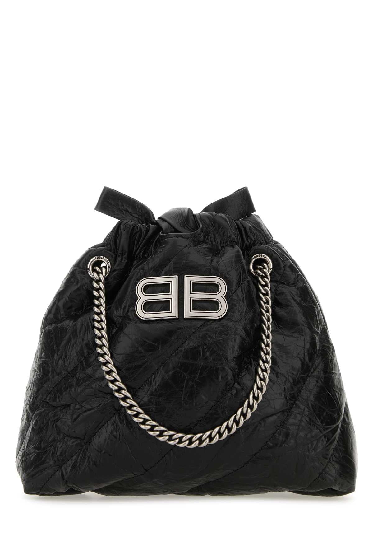 BALENCIAGA Mini Black Leather Crush Shoulder Handbag