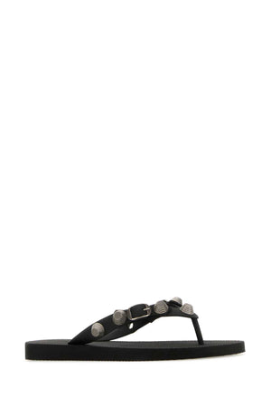 BALENCIAGA Black Rubber Cagole Thong Slippers for Women