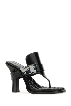 BURBERRY Chic Black Leather Bay Thong Sandals with 10.5 cm Heel