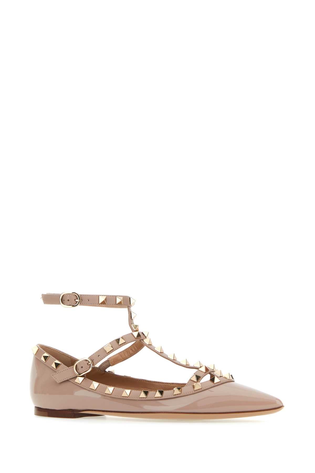 VALENTINO GARAVANI Antiqued Pink Leather Rockstud Ballerinas for Women