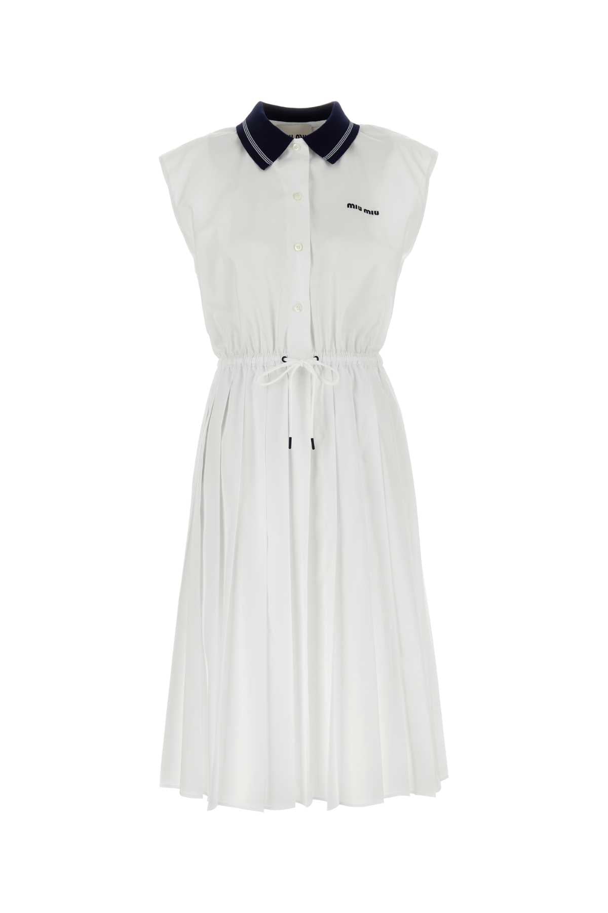 MIU MIU Chic White Poplin Mini Shirt Dress