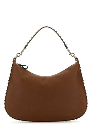 VALENTINO GARAVANI Rockstud Brown Leather Hobo Handbag 36 cm x 28 cm