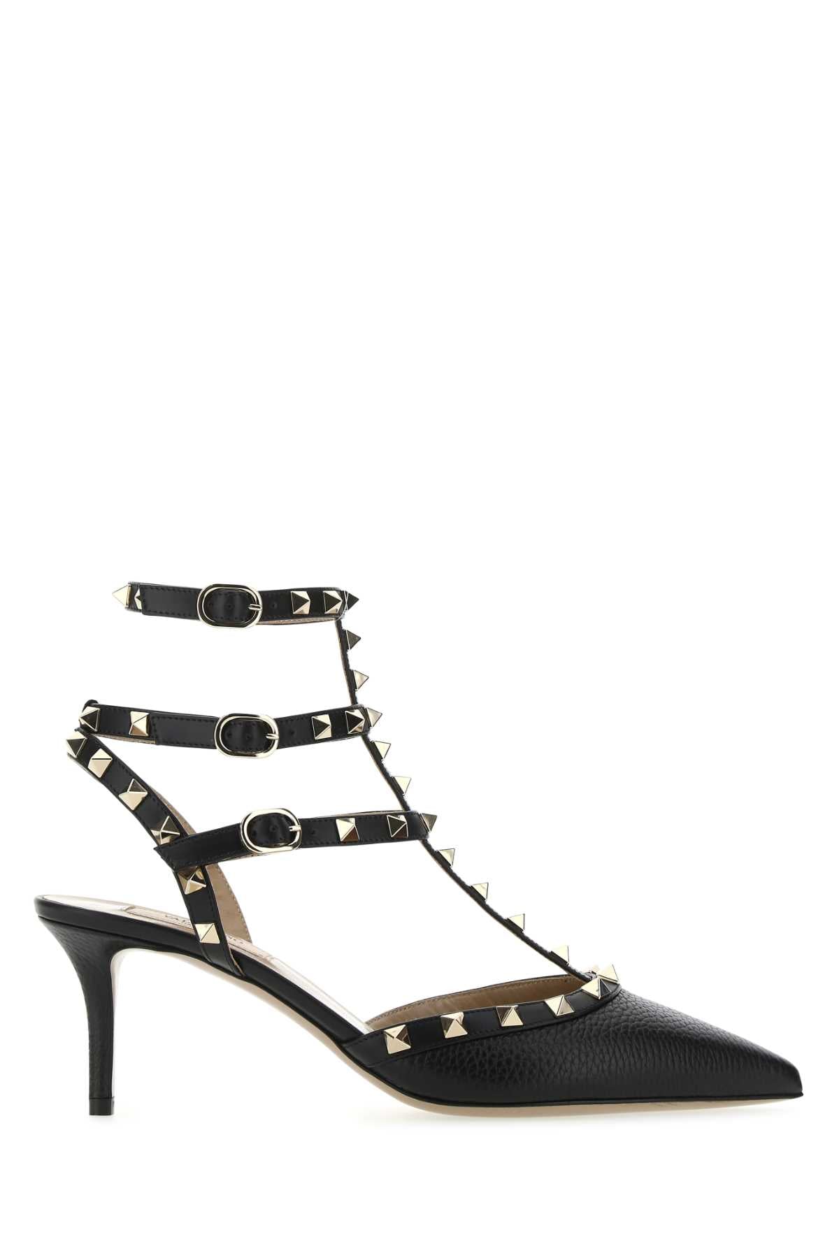 VALENTINO GARAVANI Elegant Black Leather Rockstud Pumps with 7 cm Heel