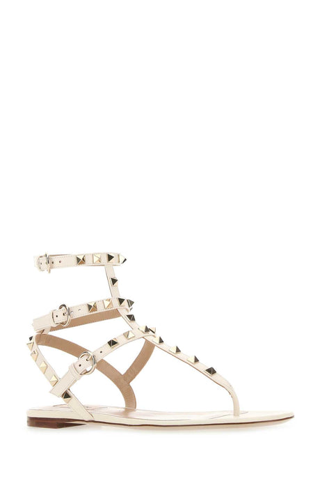 VALENTINO GARAVANI Ivory Leather Rockstud Thong Sandals