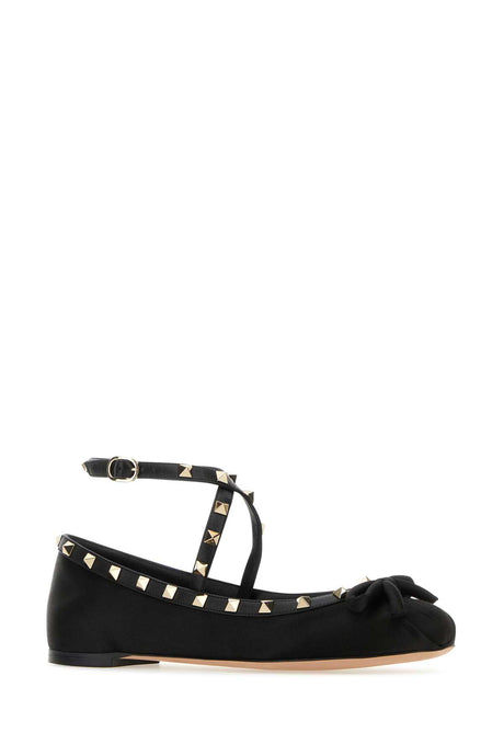 VALENTINO GARAVANI Chic Black Satin Rockstud Ballerinas