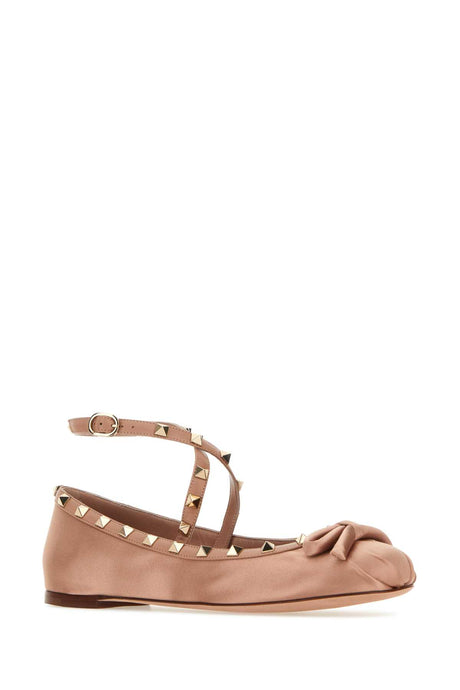 VALENTINO GARAVANI Powder Pink Satin Rockstud Ballerinas