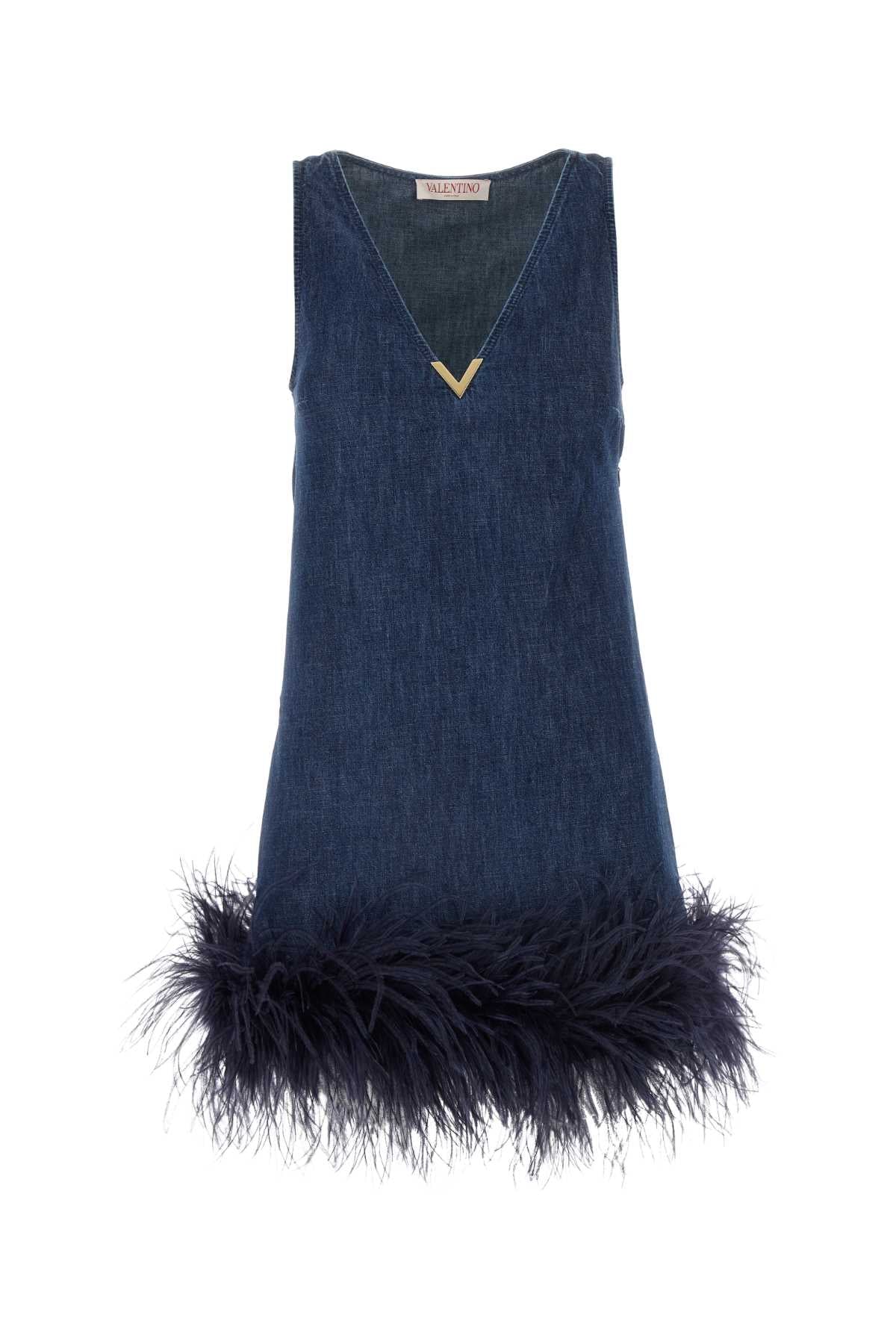 VALENTINO GARAVANI Denim Suit with Feather Details for Women