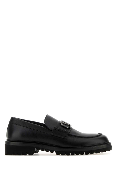 VALENTINO GARAVANI Classic Black Leather VLogo Signature Loafers for Men