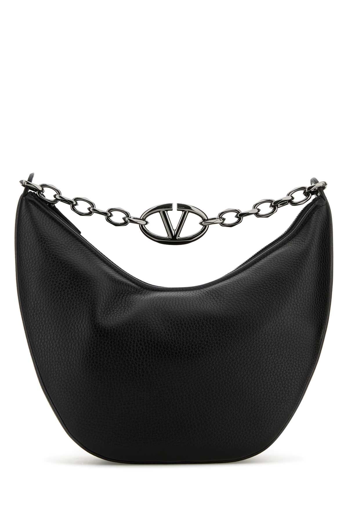 VALENTINO GARAVANI Black Leather Hobo Handbag - VLogo Moon Design (26cm x 22cm x 11cm)