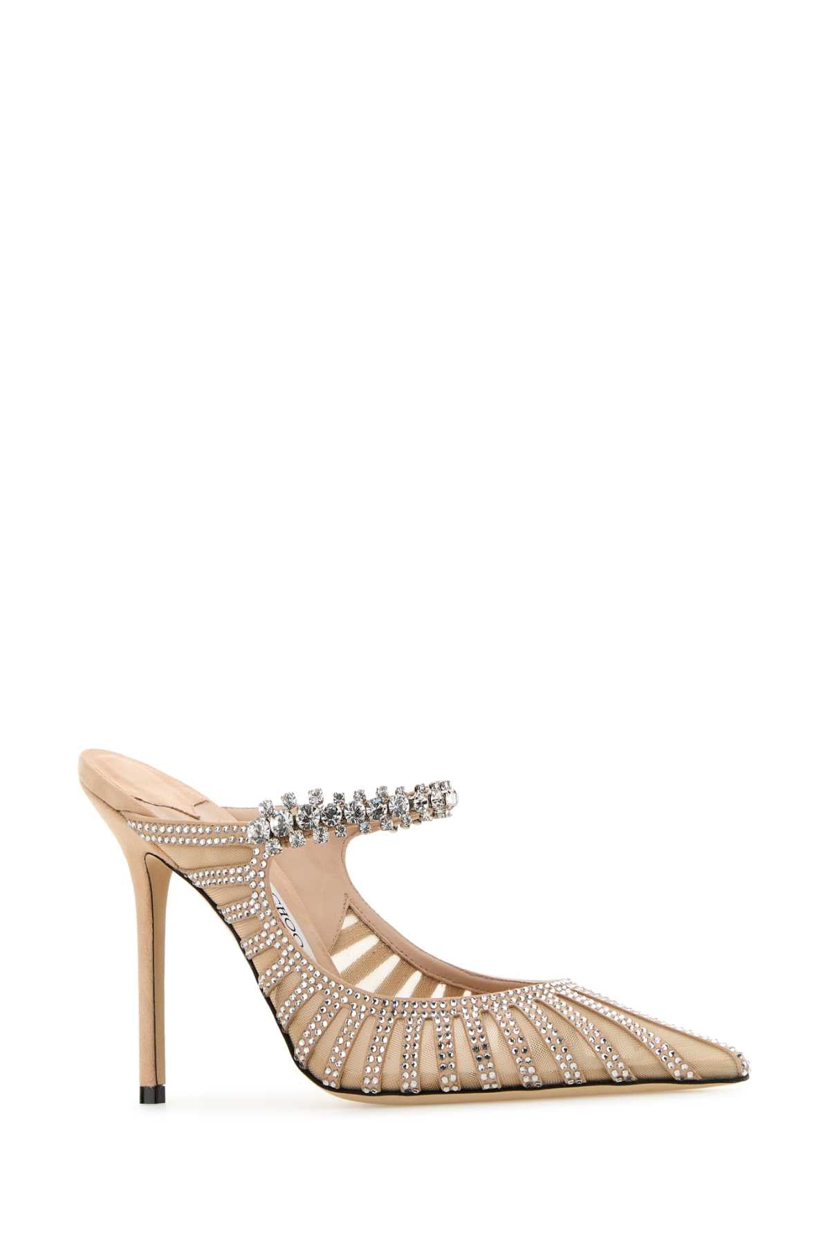 JIMMY CHOO Embellished Leather and Mesh 100 Flat Shoes