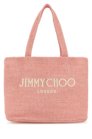 JIMMY CHOO Chic Pink Raffia East-West Shopping Handbag - 40 x 20 x 18 cm