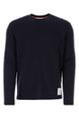 THOM BROWNE Midnight Blue Stretch Wool T-Shirt - Classic Fit