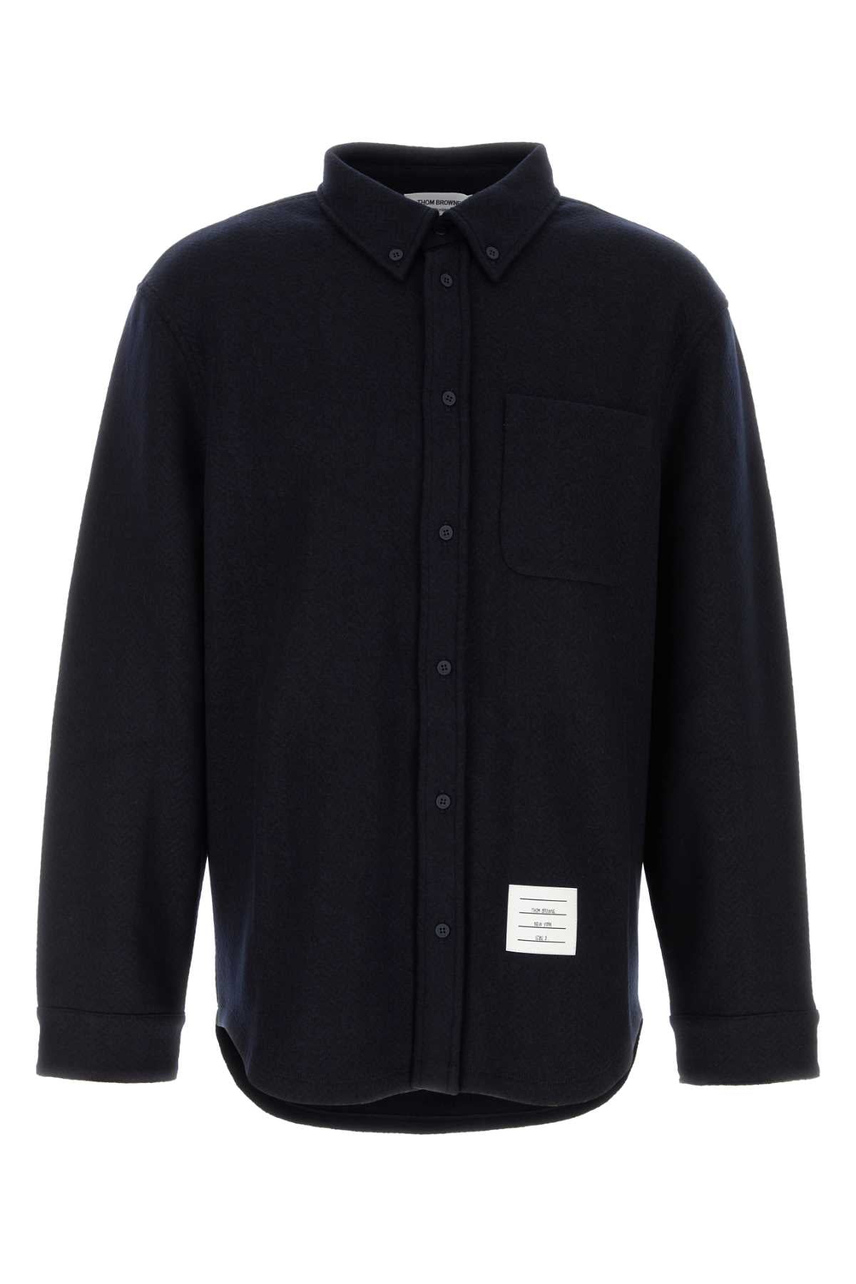 THOM BROWNE Oversize Cotton Blend Shirt for Men - Midnight Blue