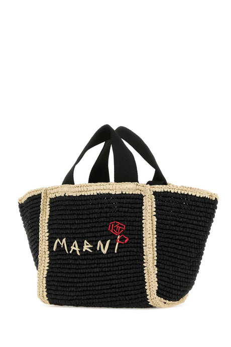 MARNI Stylish Black Raffia Shopping Handbag - 37cm Wide