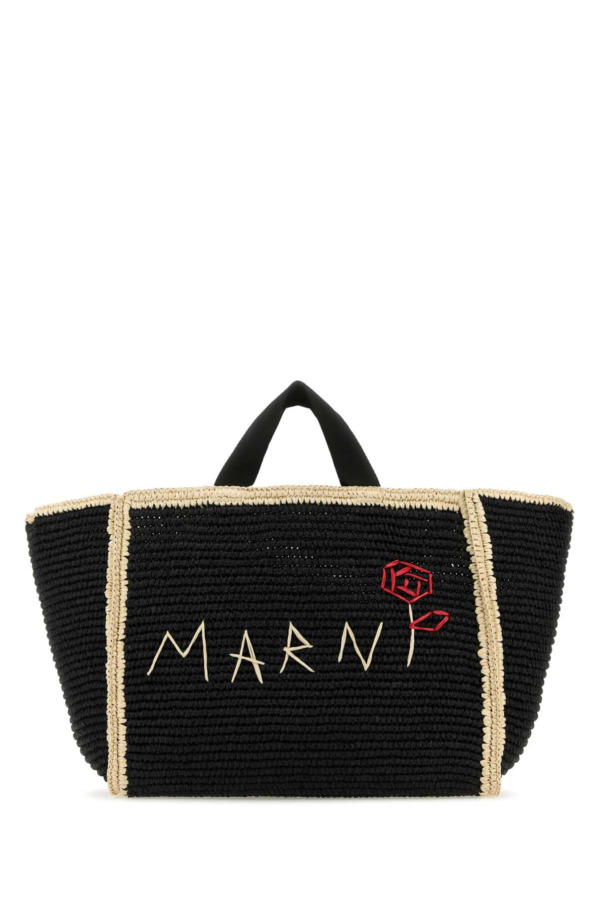 MARNI Chic Black Raffia Shopping Handbag - 57x33x17 cm