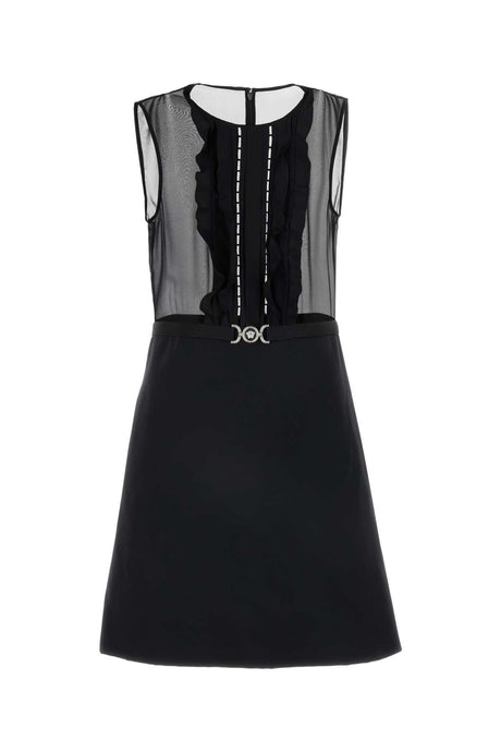 VERSACE Elegant Black Georgette Mini Dress