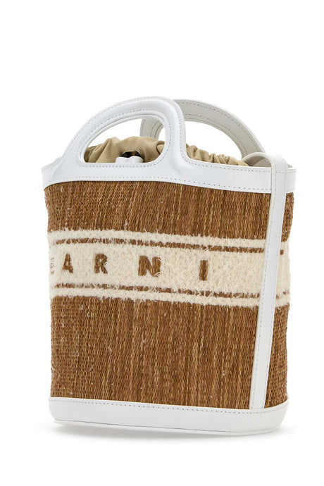 MARNI Two-tone Raffia and Leather Tropicalia Bucket Handbag 17x18x16 cm