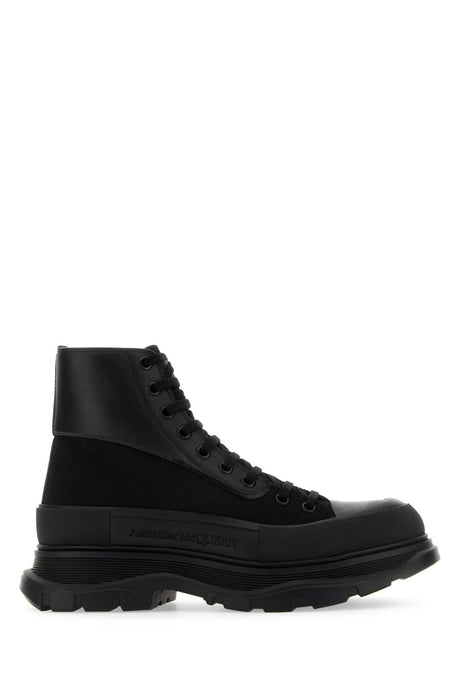 ALEXANDER MCQUEEN Men's Ankle Boxer Boots in Black Canvas and Leather