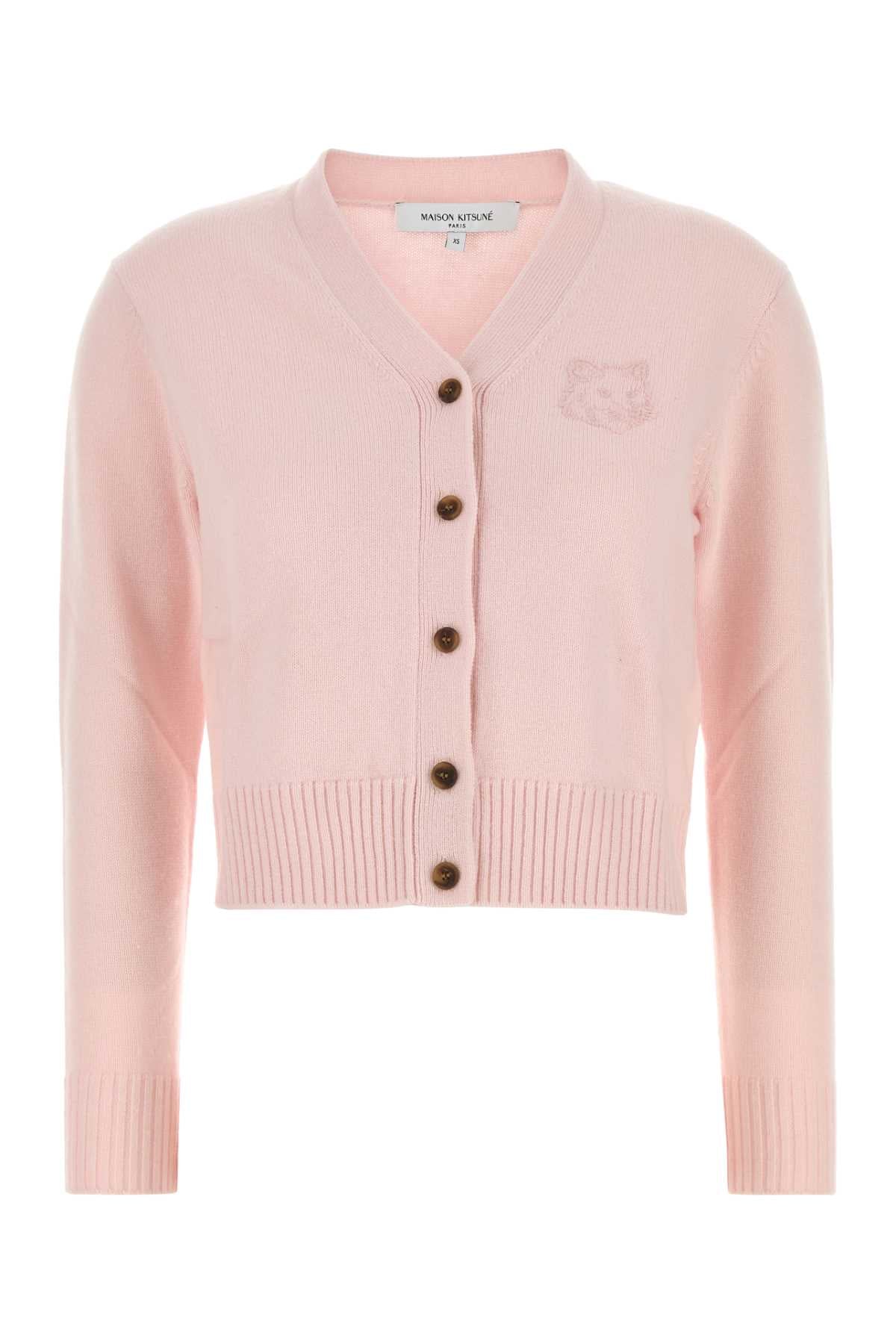 MAISON KITSUNE Cozy Pastel Pink Wool Blend Cardigan