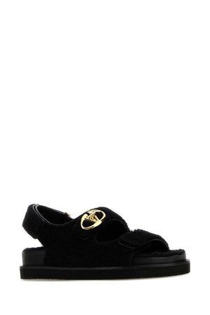 VALENTINO GARAVANI Eco-Friendly Black Fur Sandals for Women