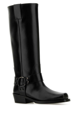 VALENTINO GARAVANI Black Leather Biker Rockstud Boots for Women