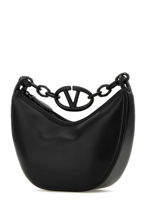 VALENTINO GARAVANI Mini Black Leather Hobo Handbag with VLogo