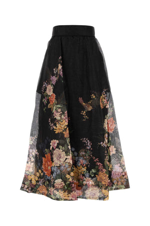 ZIMMERMANN Floral Printed Linen Blend Pavilion Skirt