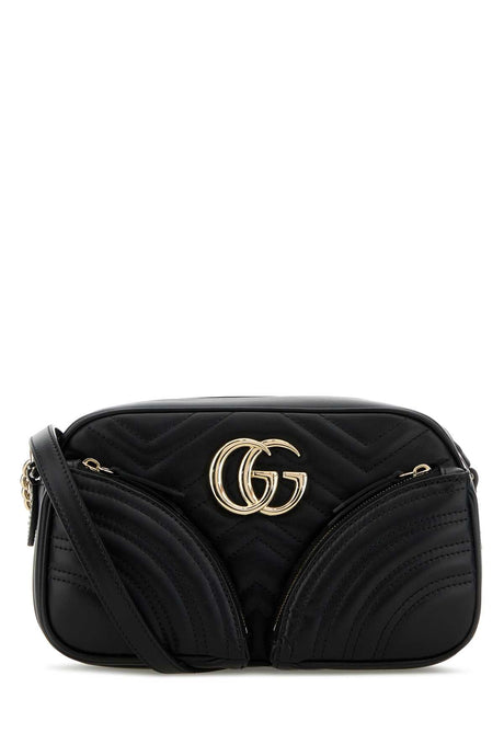 GUCCI Mini Black Leather GG Marmont Crossbody Handbag