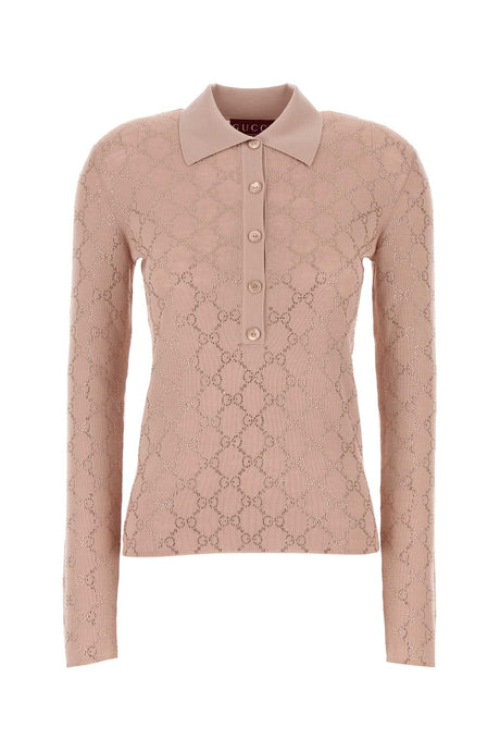 GUCCI Antiqued Pink Wool Polo Shirt for Women