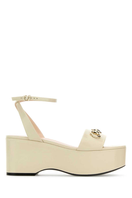 GUCCI Ivory Leather Platform Sandals with 8 cm Height