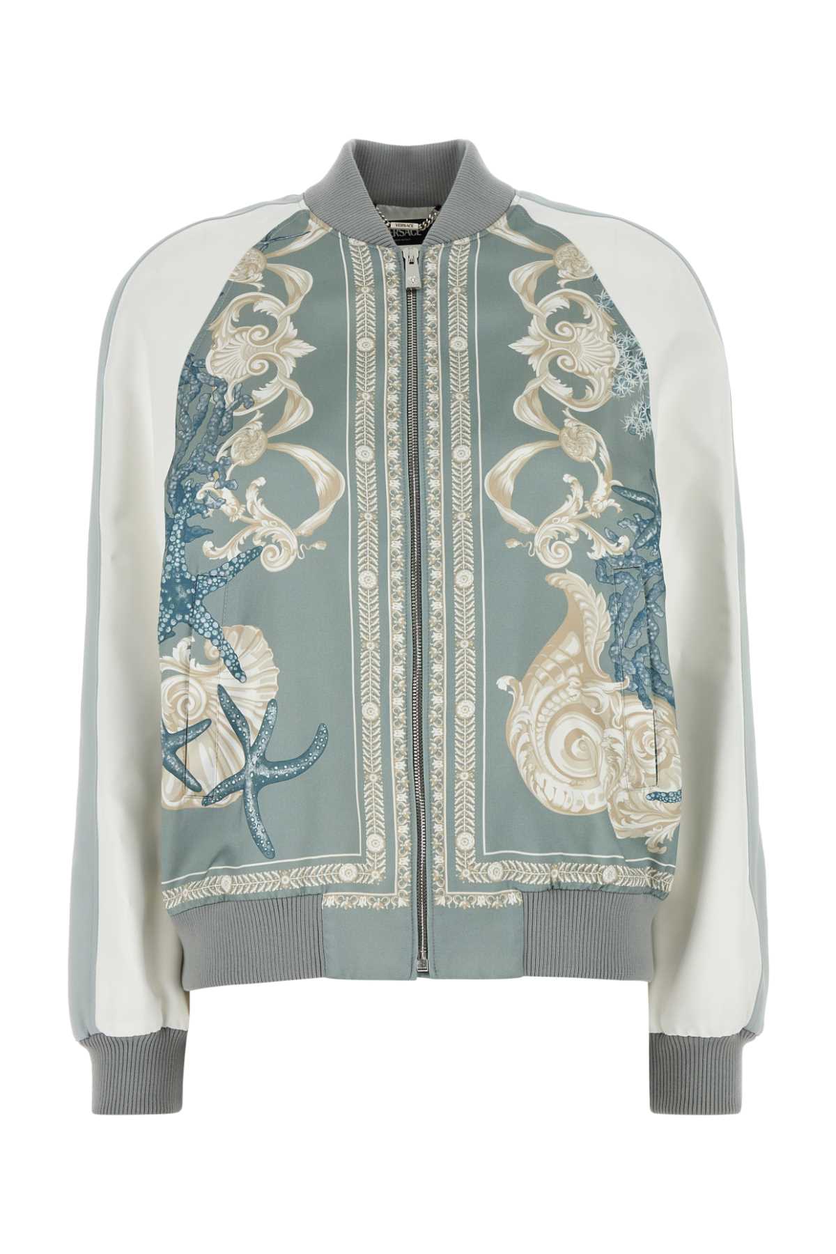 VERSACE Printed Satin Varsity Bomber Jacket for Women