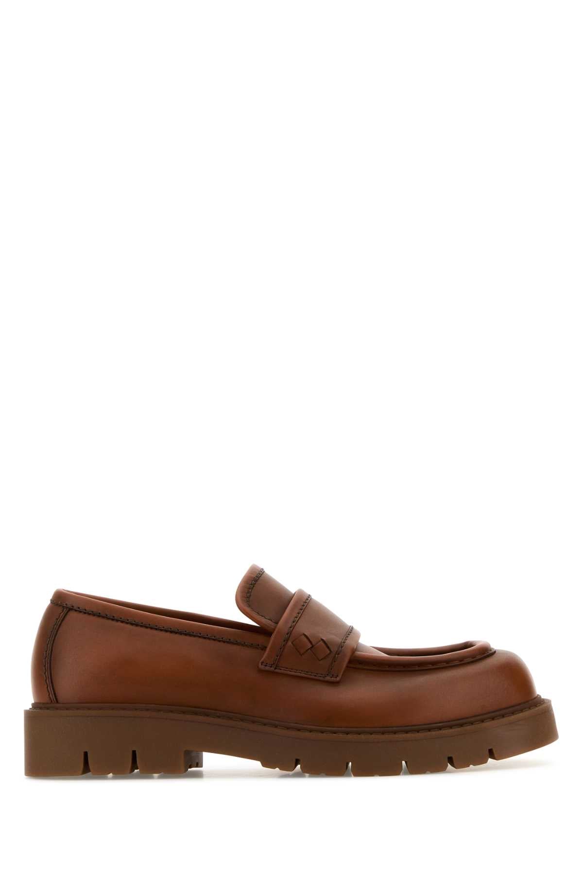 BOTTEGA VENETA Stylish Caramel Leather Loafers with Elevated Sole Height