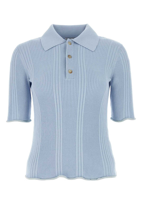 BOTTEGA VENETA Pastel Light Blue Cotton Polo Shirt for Women