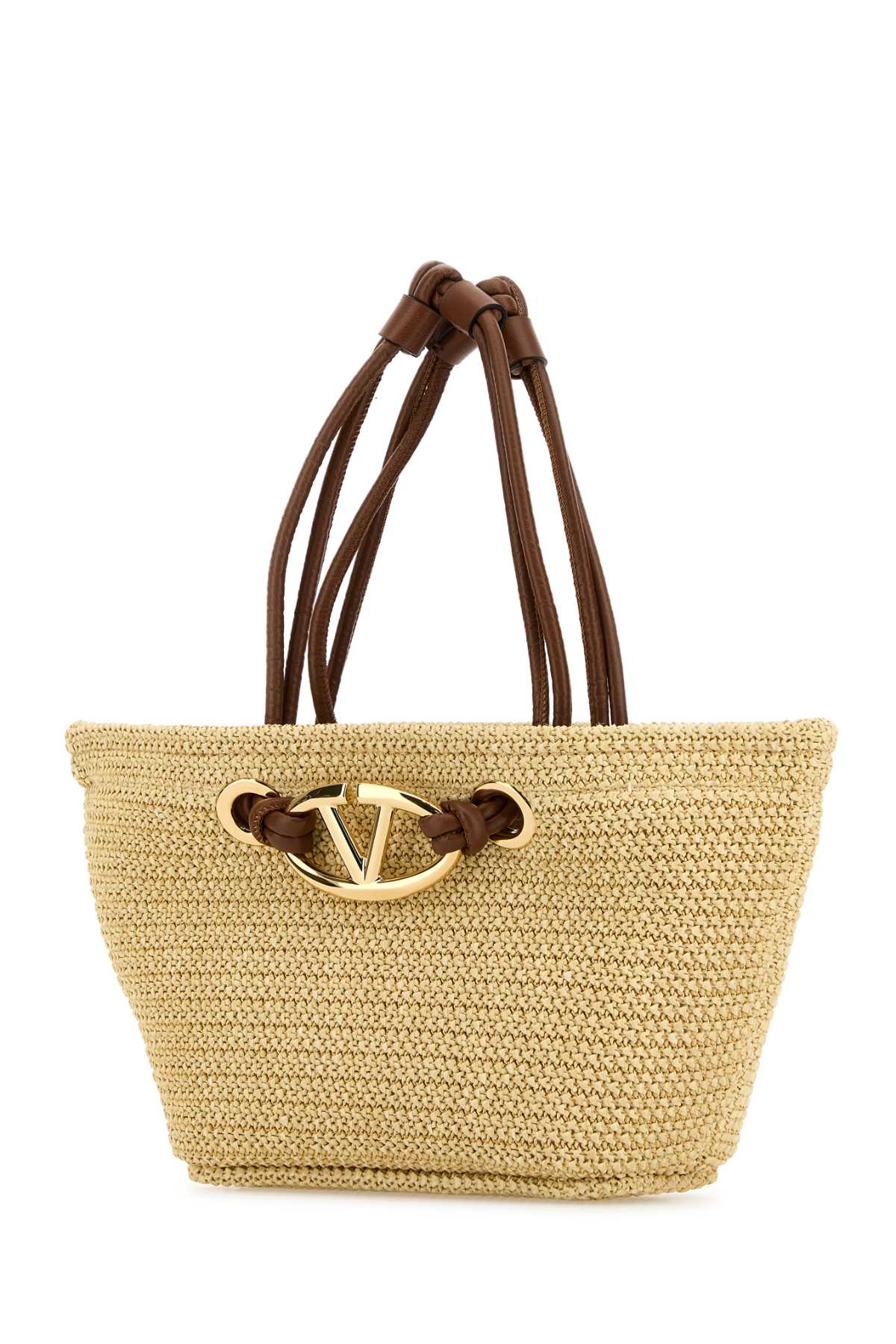 VALENTINO GARAVANI Beige Raffia Escape Handbag - 18x18.5x9 cm