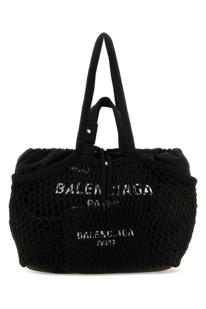 BALENCIAGA Elegant Black Canvas and Mesh Medium Shopping Handbag - 35 cm x 32 cm x 20.5 cm