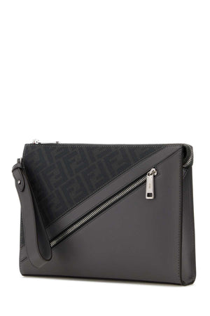 FENDI Stylish Multicolor Fabric and Leather Clutch - 26.5 cm x 19.5 cm