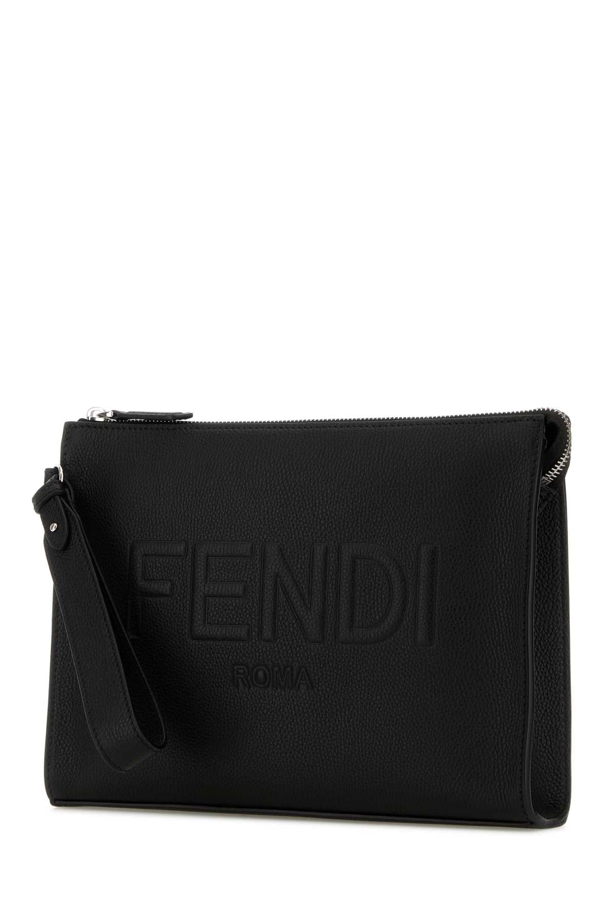 FENDI Sleek Black Leather Mini Clutch - 27 cm x 20 cm x 5 cm