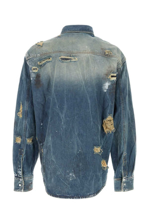 VETEMENTS Distressed Light Blue Denim Shirt for Men