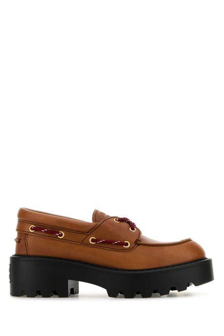 MIU MIU Elegant Caramel Leather Loafers with 5.5 cm Sole Height