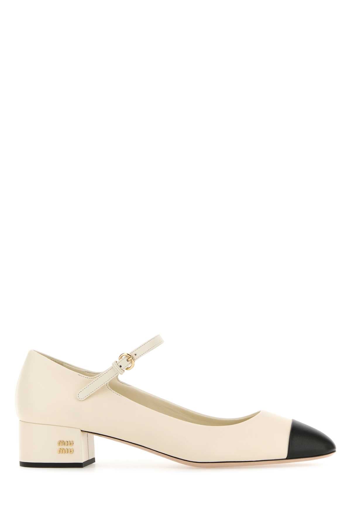 MIU MIU Ivory Leather Pumps with 4 cm Heel Height