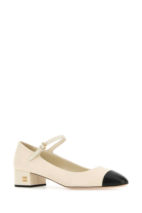 MIU MIU Ivory Leather Pumps with 4 cm Heel Height