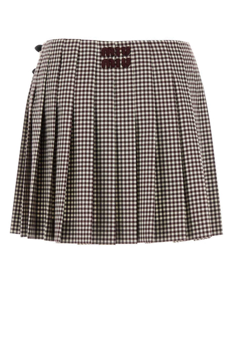 MIU MIU Chic Embroidered Checked Mini Skirt