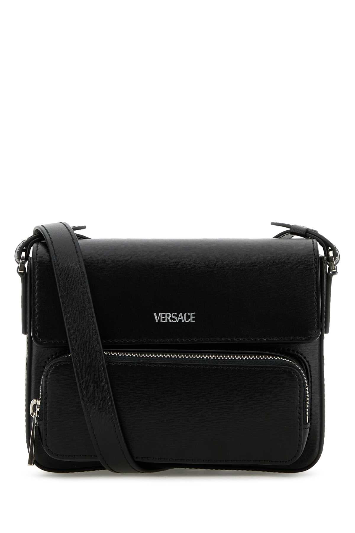 VERSACE Mini Black Leather Crossbody Handbag