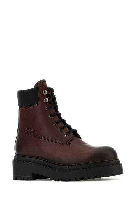 PRADA Stylish Dark Brown Leather Ankle Boots for Women