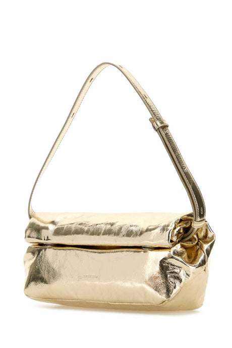 JIL SANDER Mini Gold Leather Rollup Shoulder Handbag