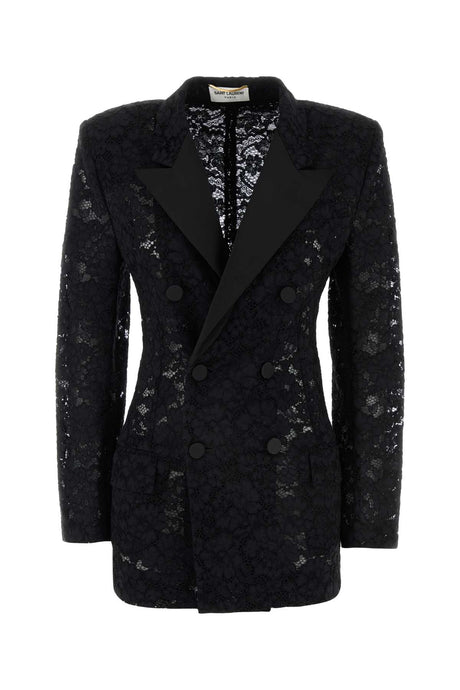 SAINT LAURENT Elegant Black Guipure Lace Blazer